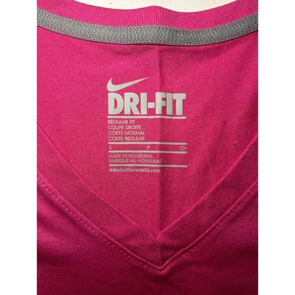 NIKE Neon Pink Dri Fit V Neck Regular Fit Activewear T Shirt Top Womens Size S - Picture 4 of 5